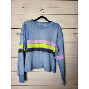 Aerie Womens Pullover Sweatshirt Blue Multicolor Stripe Long Sleeve Jewel Neck M